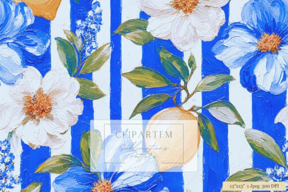 Download Blue Stripe Floral Citrus Pattern Design - Pattern design Collection
