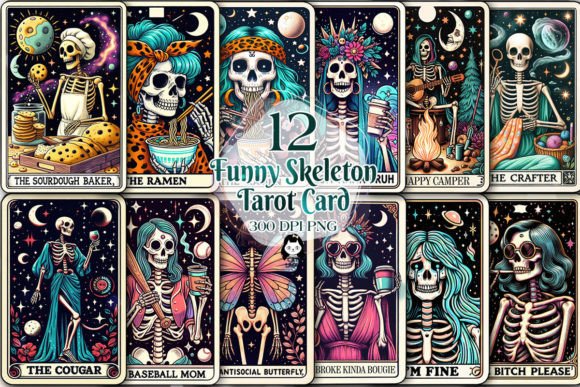 Download Funny Skeleton Woman Tarot Card Bundle - Card Collection